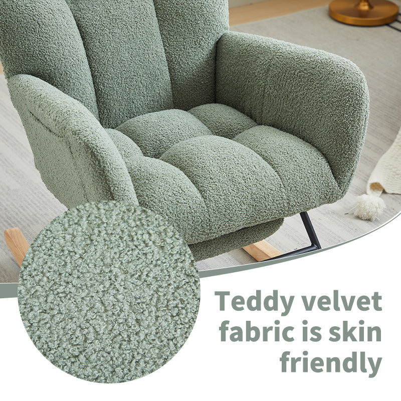 JXXRZ Nursery Rocking Chair with Footrest, Oversized Teddy Plush Rocker & Modern Upholstered High Back, Green