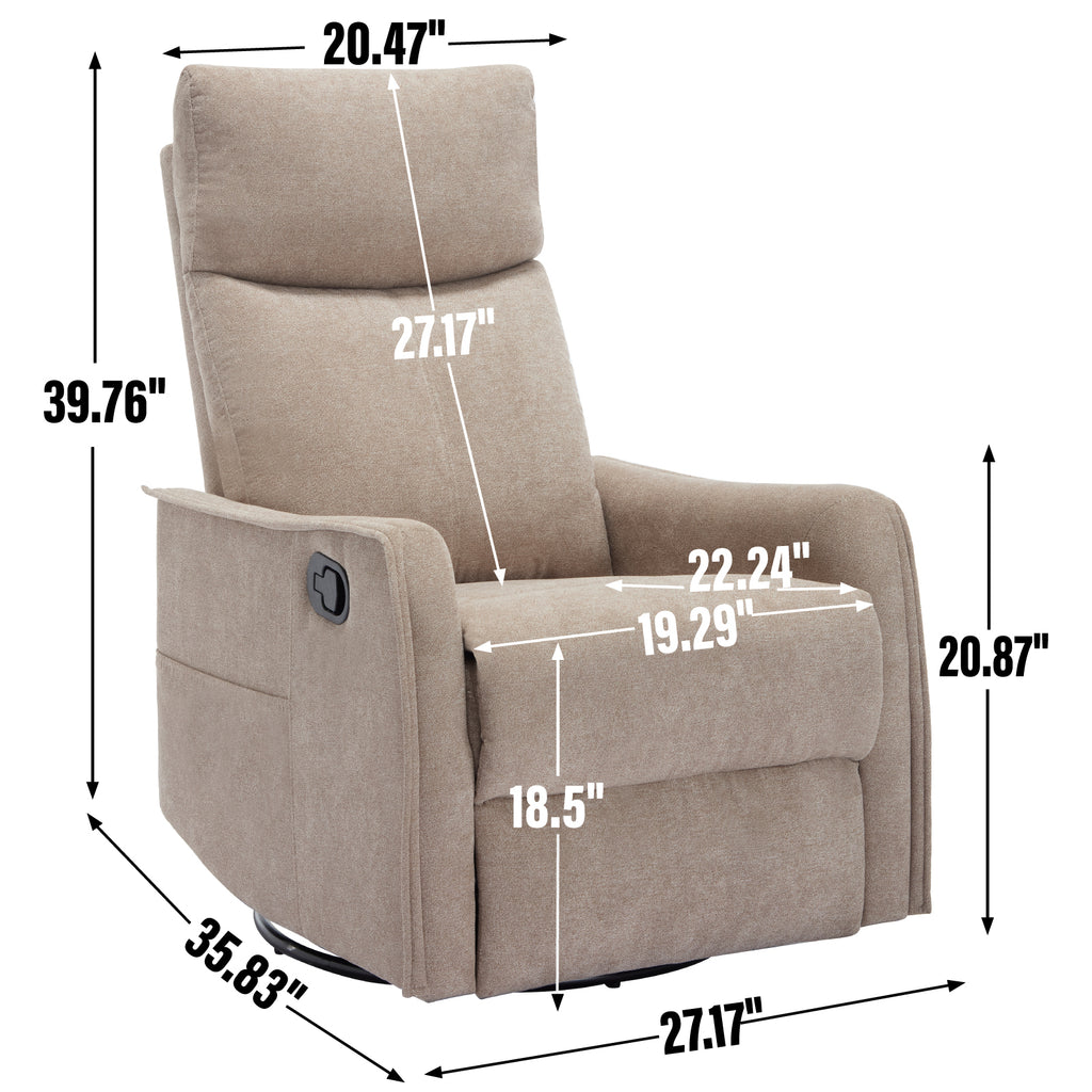 JXXRZ Heated Massage Swivel Rocker Recliner Chair w/ Manual Recline & Breathable Fabric, Khaki