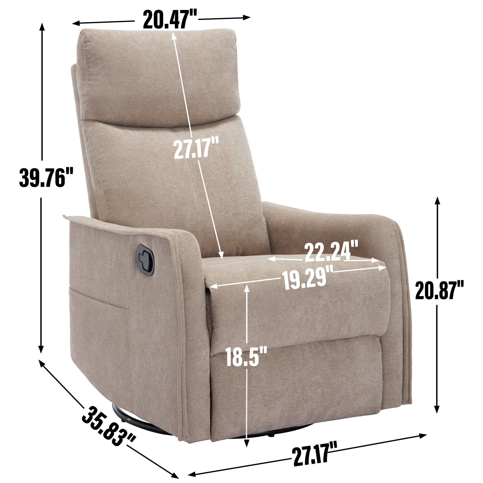 JXXRZ Heated Massage Swivel Rocker Recliner Chair w/ Manual Recline & Breathable Fabric, Khaki