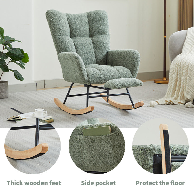 JXXRZ Nursery Rocking Chair with Footrest, Oversized Teddy Plush Rocker & Modern Upholstered High Back, Green