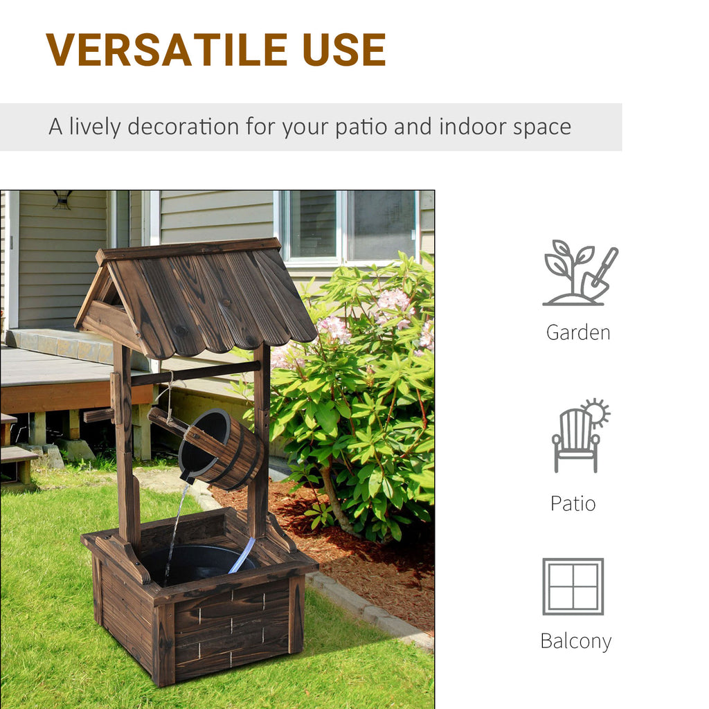 JXXRZ Wooden Wishing Well Fountain w/Adjustable Pump, Rustic Waterfall Bucket for Garden Patio Lawn, Carbonized Fir Wood