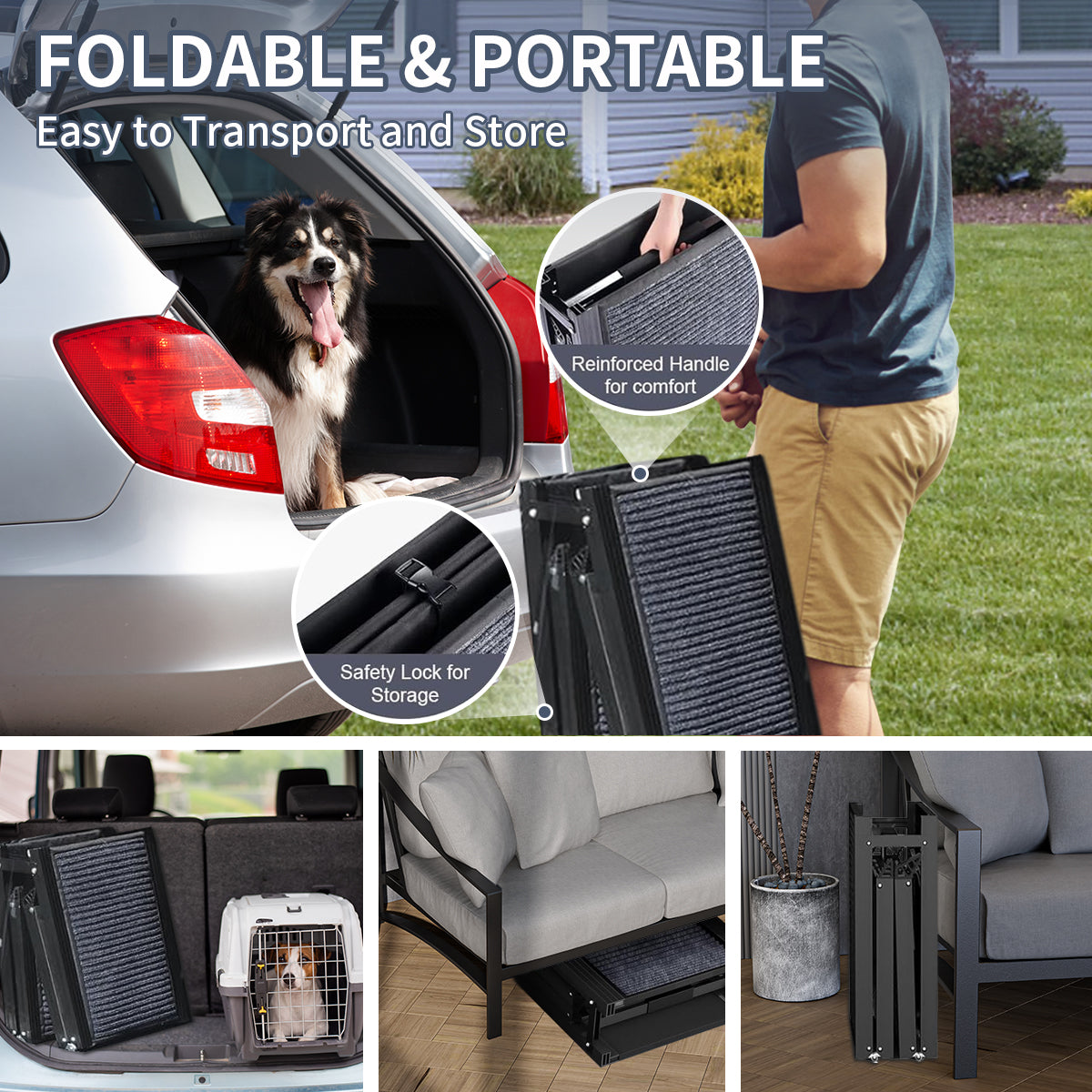 JXXRZ Foldable Dog Ramp for Cars, Trucks & Beds - 63" Non-Slip Pet Ramp Supports 250lbs - Portable Stairs for Large Dogs