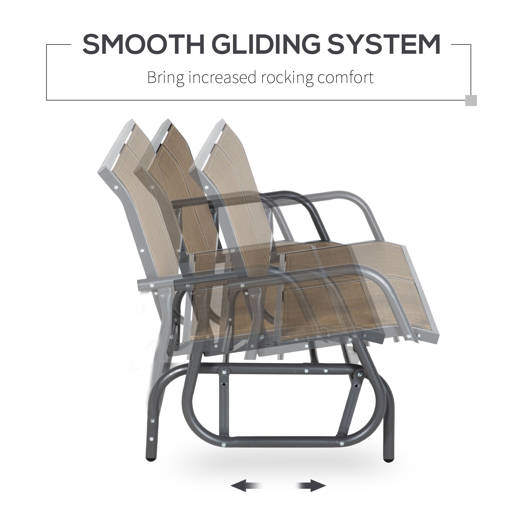 JXXRZ 2-Person Outdoor Glider Bench Swing, Steel Frame Rocking Loveseat for Patio Backyard, Mixed Brown
