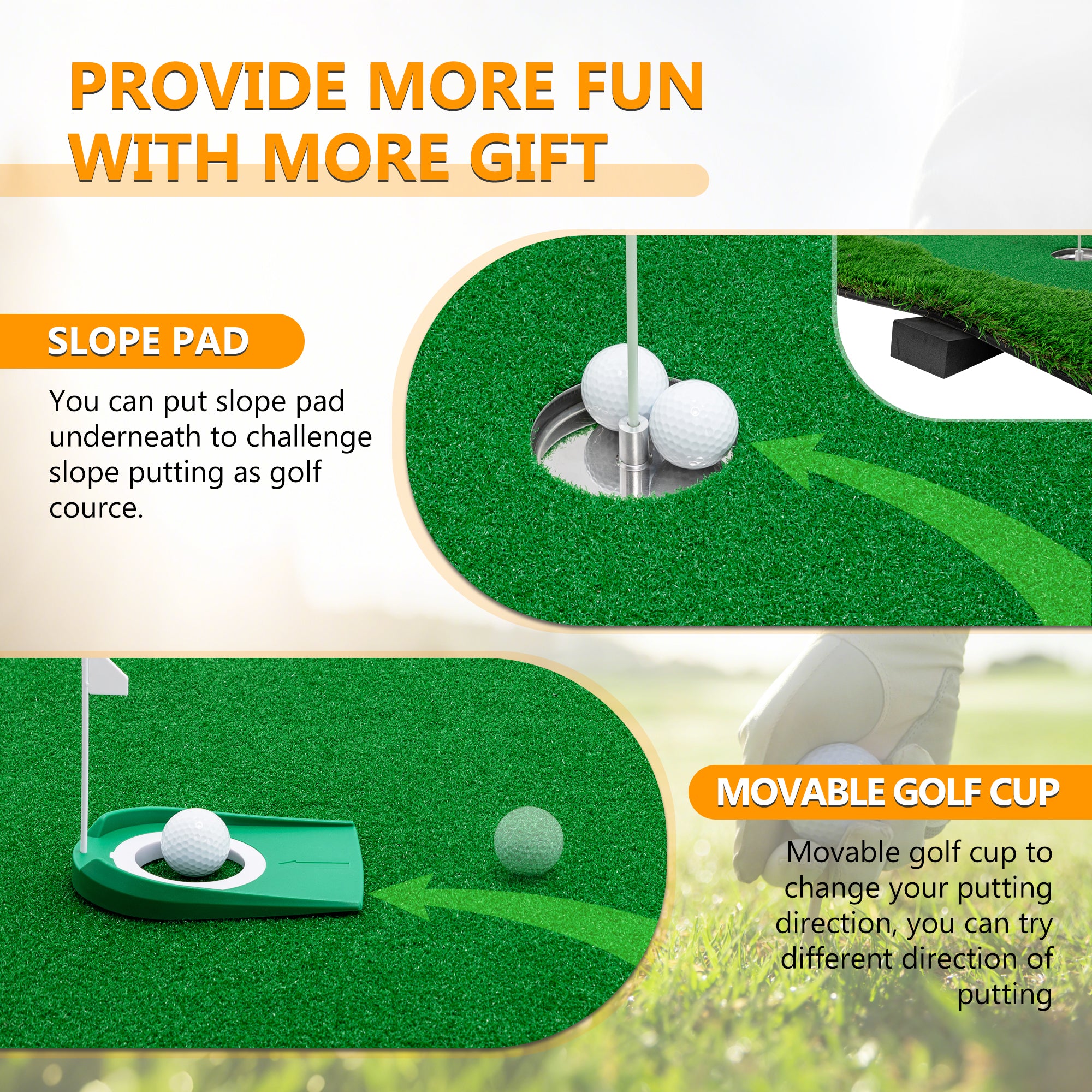 JXXRZ 10x5 FT Golf Putting Green, Golf Training Mat with High-quality Turf, 3 Holes, 3 Flags and Cups for Indoor Outdoor