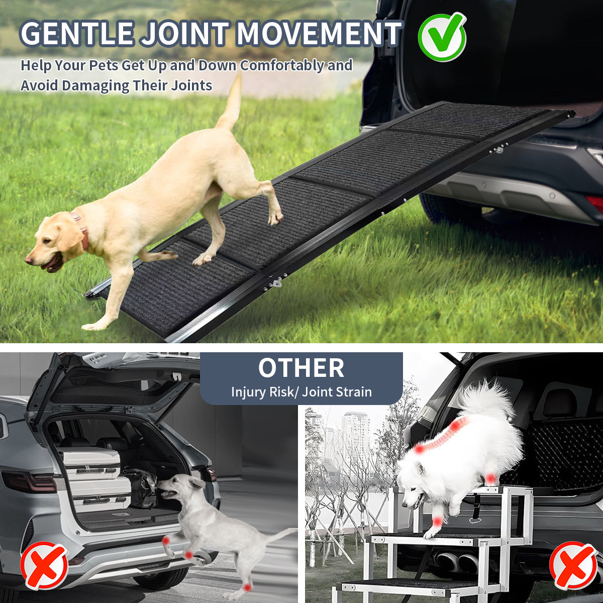 JXXRZ Foldable Dog Ramp for Cars, Trucks & Beds - 63" Non-Slip Pet Ramp Supports 250lbs - Portable Stairs for Large Dogs