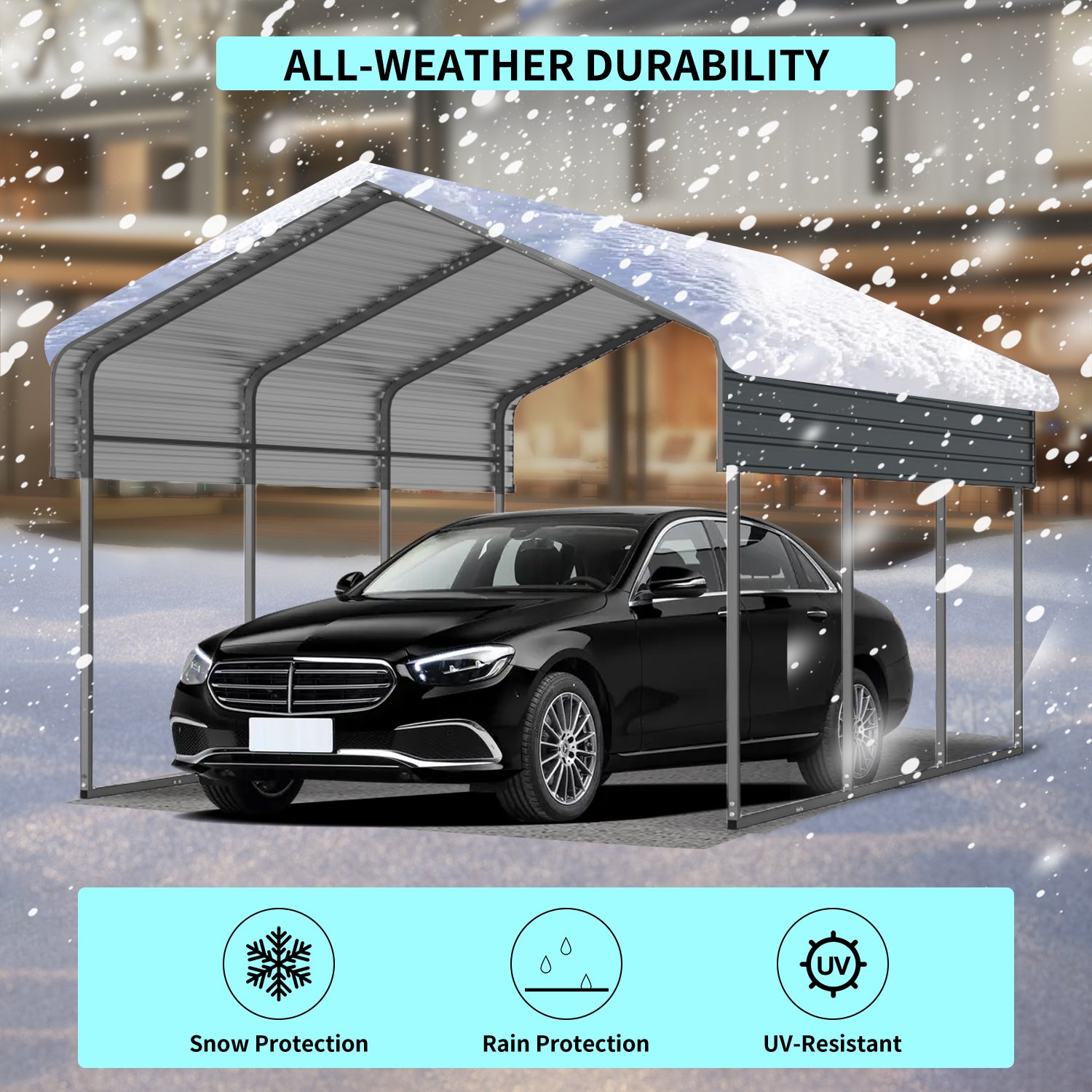 JXXRZ 10' x 15' Outdoor Metal Carport, Heavy Duty Galvanized Steel Car Canopy for Truck, SUV, Boat, Black
