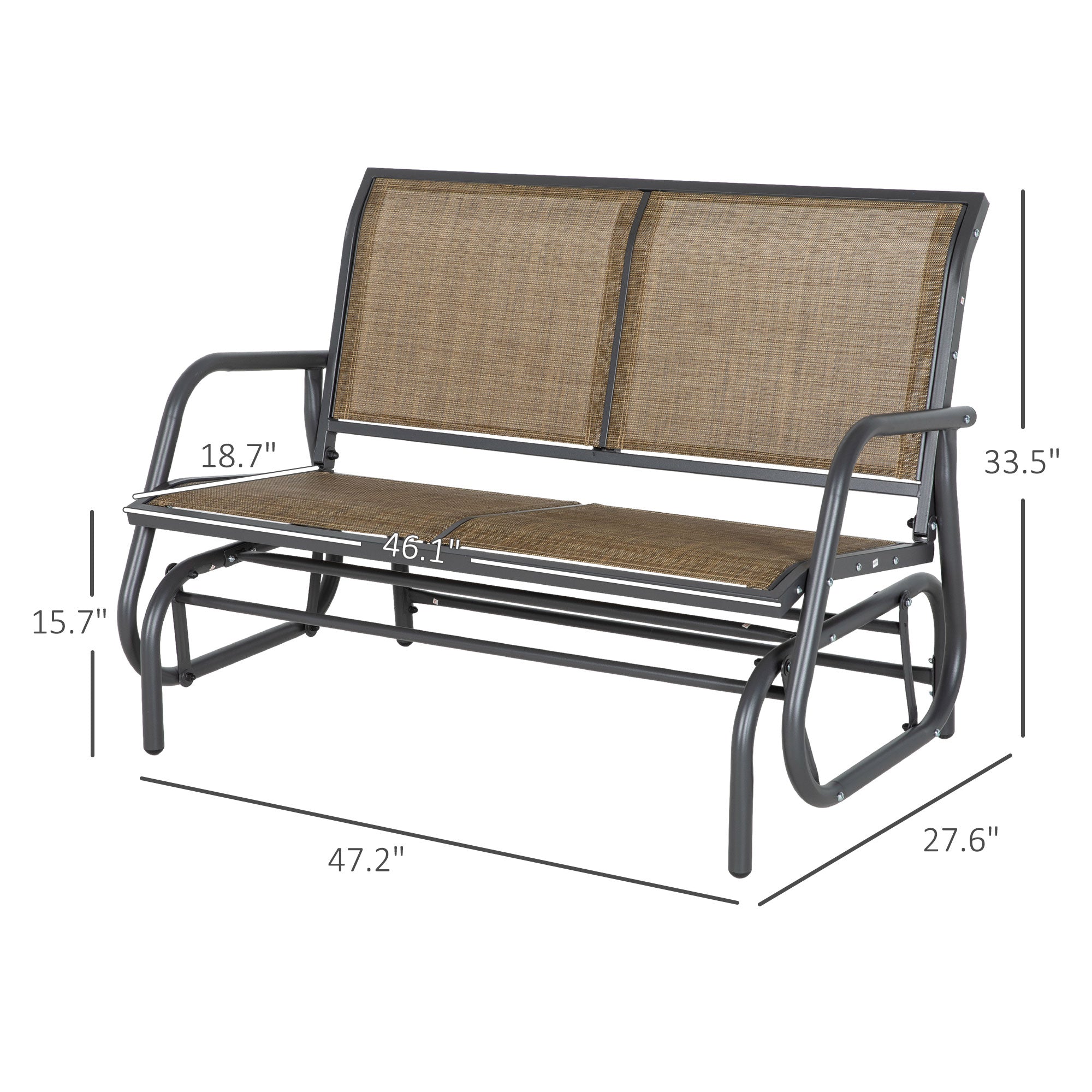 JXXRZ 2-Person Outdoor Glider Bench Swing, Steel Frame Rocking Loveseat for Patio Backyard, Mixed Brown