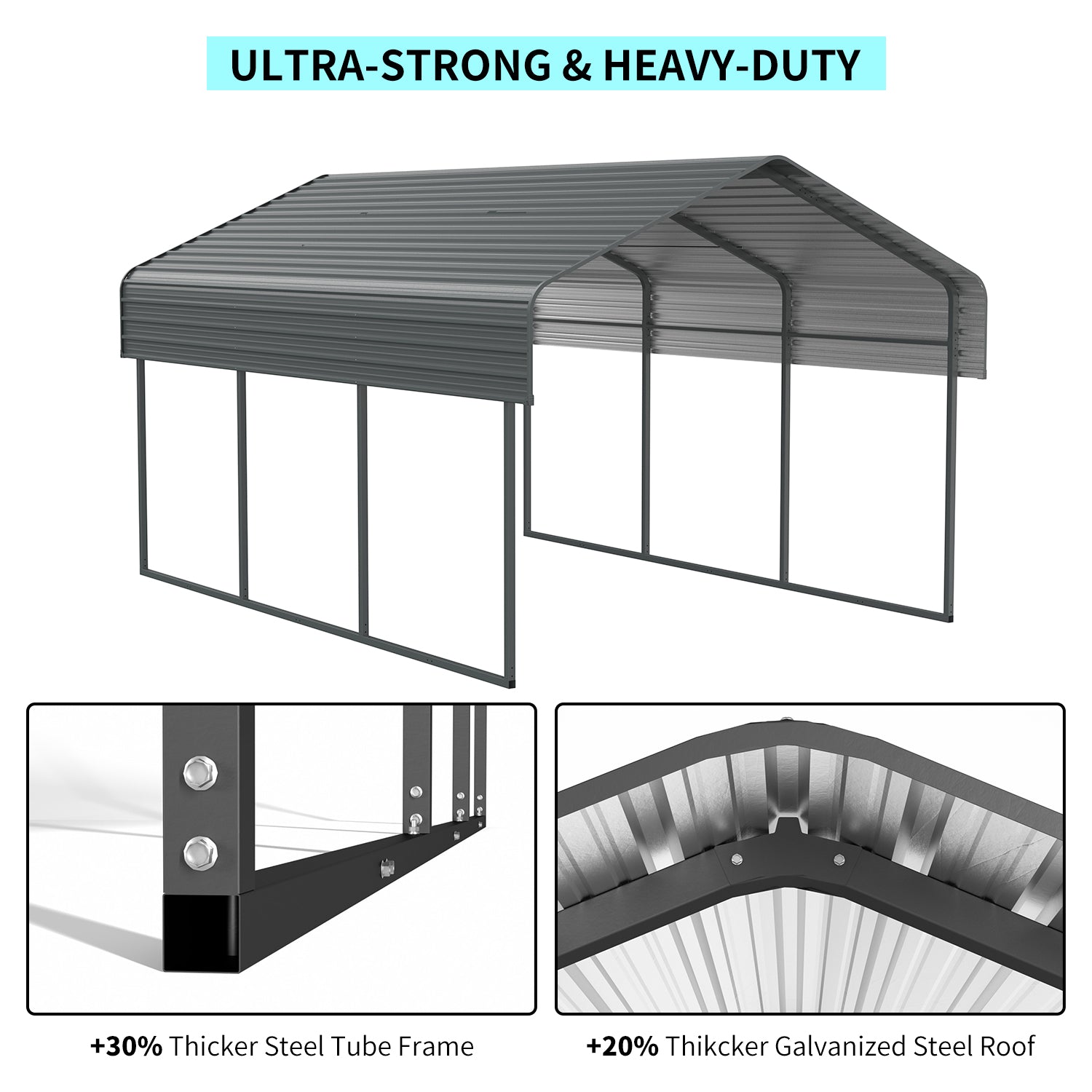 JXXRZ 10' x 15' Outdoor Metal Carport, Heavy Duty Galvanized Steel Car Canopy for Truck, SUV, Boat, Black